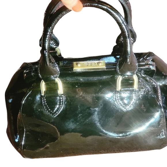 COLE HAAN Women's Black Patent Leather Small mini Handbag Satchel - Picture 5 of 12